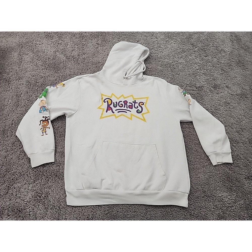Rugrats Nickelodeon Hoodie Sweatshirt XL White Characters Sleeve Print Pullover